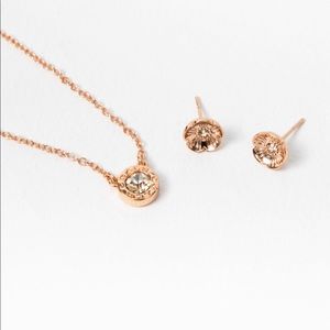 NEW Coach Women’s Rose Gold Necklace and Floral Earring Set